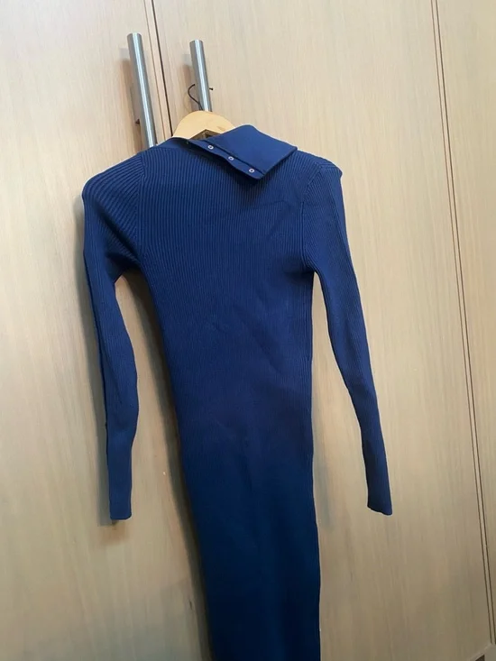 Zara Navy Ribbed Button-Trim Sweater Size Medium - Picture 5 of 5